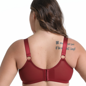 BH Mesh Transparan Bordir Dua Warna Burgundy Ukuran Plus dengan Tali yang Dapat Disesuaikan dan Cakupan Penuh untuk Wanita - Product Image 5