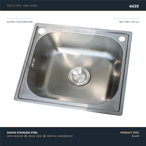Fregadero de Cocina Satinado 460x420mm de un Solo Tazón de Acero Inoxidable SUS304 con Grifo 806 Integrado - Product Image 6
