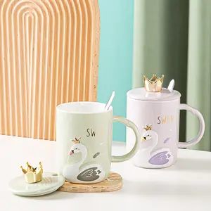 Zwaan Met Crown Multi Kleur Koffie Gouden Reliëf Nieuwigheid Kawaii Cup Leuke Mokken 2022