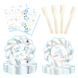 DAMAI - Vajilla Desechable para Fiesta de Revelación de Género de Bebé, Platos y Servilletas de Papel con Diseño de Equipo de Niño, Decoraciones para Baby Shower para 8 Invitados - Product Image 4