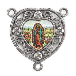 Centro de Rosario Católico de Metal Personalizado con Forma de Corazón Hueco, Centro de Rosario de Santo de 24 mm - Product Image 4