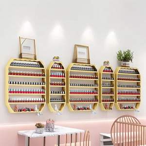 Nouvelle étagère murale en fer pour salons de beauté et salons de manucure, organisateur et présentoir de vernis à ongles doré - Product Image 4