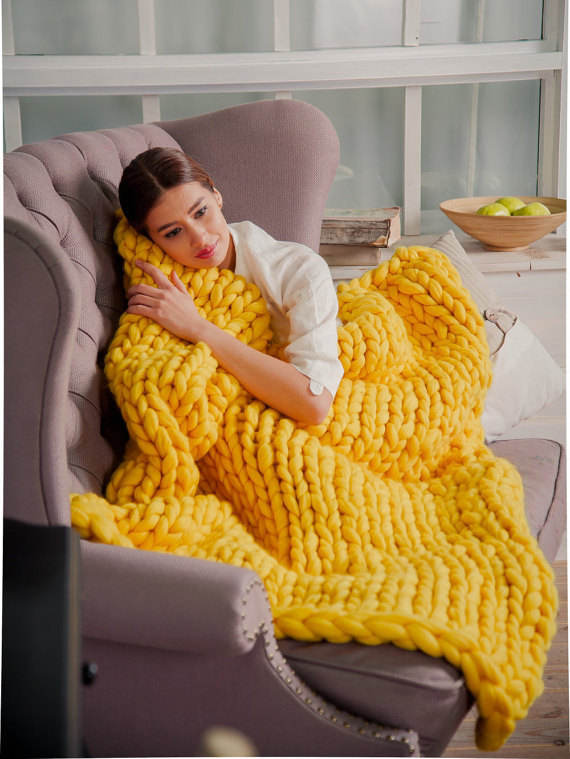 Chenille Yarn Big Chunky Knit Throw Chenille Blanket Thick Knit