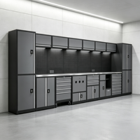 Système de rangement d'outils modulaire pour garage avec panneau perforé, établi et armoire robustes pour atelier de réparation automobile