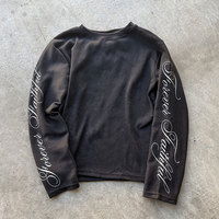 T-shirt personnalisé à manches longues en tissu gaufré, col rond, imprimé graphique, coupe classique, en jersey de coton, style streetwear Y2K vieilli