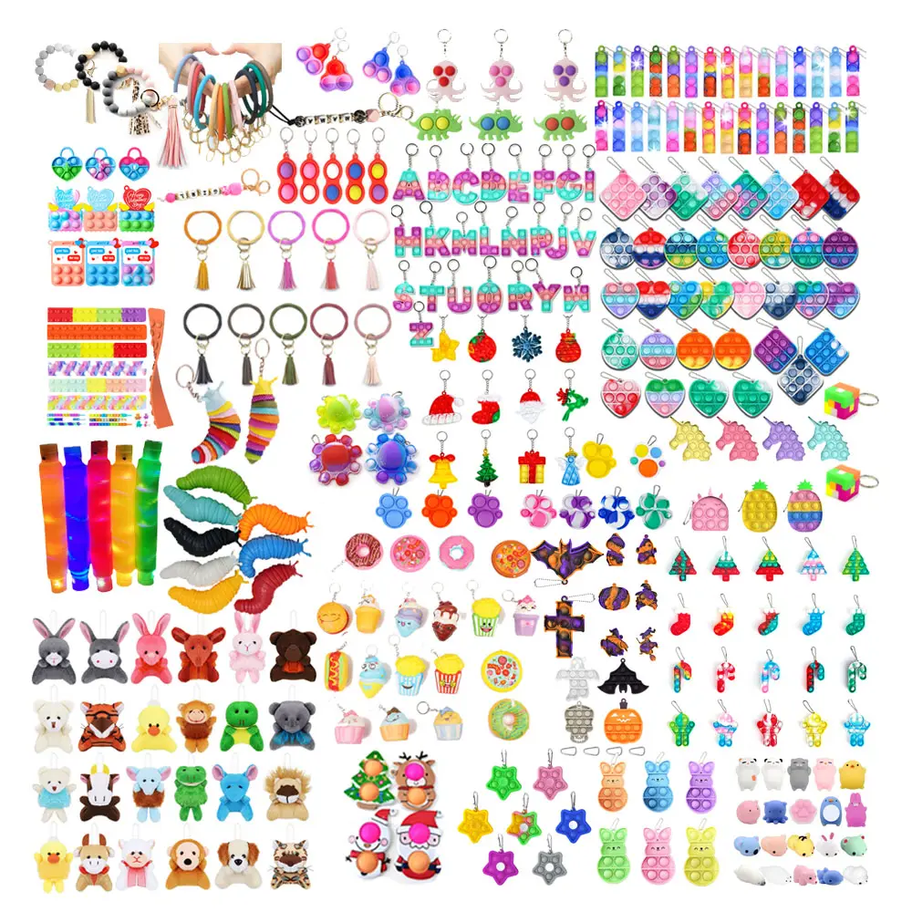 Pop Keychain Fidget Toy Pack Fidget Keychain Pop Toy Stress Relief Fingers and Hands Tools for Kids Adults Keychain Fidgets Toy