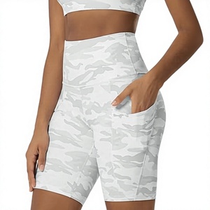 Shorts Deportivos de Cintura Alta con Estampado de Camuflaje para Mujer, con Bolsillos, Cintura Elástica, Secado Rápido, Tejido de Punto - Product Image 1