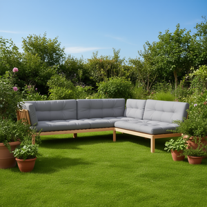 Ensemble de canapés de jardin en bois d'acacia massif, polyester gris, mobilier d'extérieur, design moderne, résistant aux intempéries, 6 places - Product Image 2