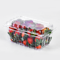 Conteneur alimentaire en plastique PET personnalisé de 500 g, boîte à fruits frais, fraises, bleuets, cerises, tomates, boîte à clapet