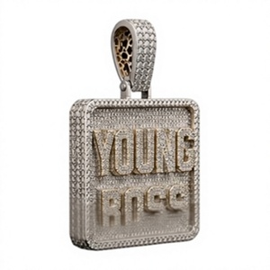 Pendentif personnalisé en or et rhodium plaqué, serti de moissanite, breloque lettre rectangulaire effet diamant, bijoux hip-hop unisexe - Product Image 4