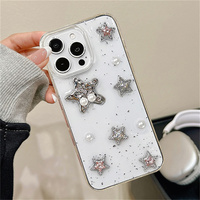 Coque de téléphone de luxe 3D avec strass et perles étoiles pour iPhone 18 Pro 17 16 15 14 13 Pro Max, coque transparente en époxy avec paillettes coréennes scintillantes
