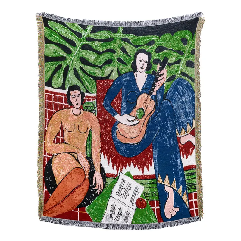 Couverture de camping ethnique brodée tissée, faite sur mesure, avec motif de la faction de la bête, Matisse, Jacquard, pour fille, en stock
