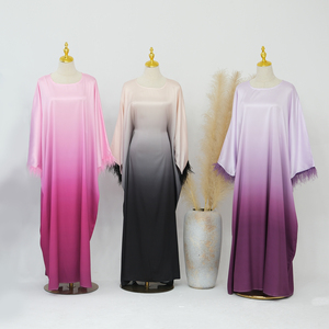 Loriya plume garni caftan robes femmes dubaï manches chauve-souris Abaya femmes musulmanes robe avec ceinture intérieure dernière Abaya EID - Product Image 4
