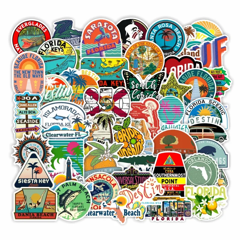 50 шт., декоративные наклейки из ПВХ для праздников Флориды, США