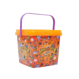 Custom design food grade Plastic Snack food packaging barrels With Lid For Snacks square tub With Handle food bucket