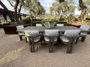 Contemporary Teak Outdoor Dining Set 6 Seater Weather Resistant Solid Wood Garden Furniture for Patio Use - Product Image 1