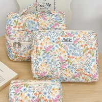 Ensemble de 3 trousses de toilette portables grande capacité, motif floral, personnalisables avec logo, en coton matelassé léger