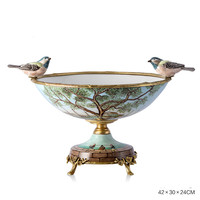 Plateau à fruits classique EXHY en porcelaine et cuivre 46x36x35cm, décoration d'intérieur, design élégant en forme d'angle