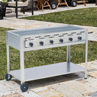 Barbecue à gaz moderne d'extérieur en acier inoxydable, 6 brûleurs au propane, 22 kW, sécurité flamme, surface de cuisson de 4 m, allumage piézoélectrique, bouton de commande