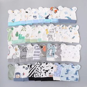 Béret en pur coton pour nouveau-né, imprimé ours de dessin animé, pour 0-3 mois, chapeau d'hiver monocouche, export - Product Image 1