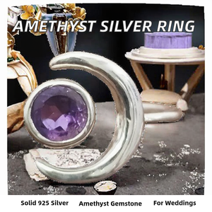 Superbe bague de fiançailles en argent sterling 925 avec améthyste, couleur violette, bijou artisanal tendance pour mariages et fêtes - Product Image 2