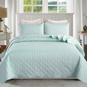 Juego de ropa de cama acolchada con rejilla, edredón verde suave, Reversible, tamaño Queen, 3 piezas - Product Image 1