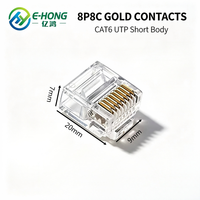 Connecteur RJ45 à corps court CAT6 UTP 8P8C plaqué or pour câble Ethernet réseau Gigabit