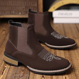 2025 New Arrival Chelsea Boots Embroidered Slip-on Boots Men's Suede Boots - Product Image 1