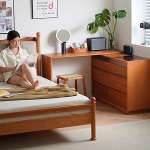 Cama doble de madera maciza Hongyang Xiaoye Windsor, con cabecero suave de madera de cerezo, tipo plataforma, para dormitorio, adultos y personas mayores. - Product Image 3