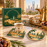 Sous-verres en céramique Souvenir de voyage Arabie Saoudite, motif skyline urbain, ensemble de sous-verres pour boissons, personnalisable sur le thème du pays