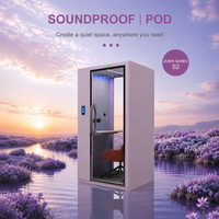 Cabine insonorisée avec poignée en bois, porte vitrée, éclairage LED, panneau acoustique, pour 2 personnes, pour réunions et appels en privée