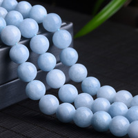 Perles Rondes Polies Naturelles en Gros, Matées et Facettées, en Cristal d'Aigue-marine, pour la Fabrication de Bijoux, Bracelet Chakra Moo BJ198