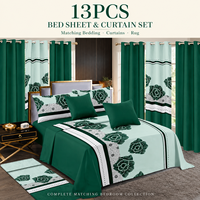 Lot de 13 pièces de draps de lit King Size avec rideaux assortis, drap-housse, taies d'oreiller, housses de coussin et tapis de sol