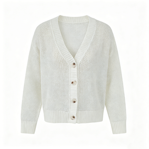 Nuovo Cardigan da Donna a Maniche Lunghe <span class=keywords><strong>con</strong></span> Scollo a V, Intarsio a <span class=keywords><strong>Ali</strong></span> e Lavorazione Pointelle, <span class=keywords><strong>con</strong></span> Bottoni Frontali - Product Image 4