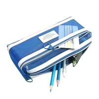 Trousse à crayons transparente de grande capacité Sac à stylos en nylon Sac créatif multifonctionnel à double couche pour le bureau des étudiants