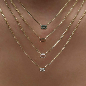 <span class=keywords><strong>Collar</strong></span> de Cadena de Plata de Ley 925 Chapado en Oro para Mujer <span class=keywords><strong>con</strong></span> Colgante de Circonita Cúbica <span class=keywords><strong>con</strong></span> Corte <span class=keywords><strong>Esmeralda</strong></span> y Bisel - Product Image 1