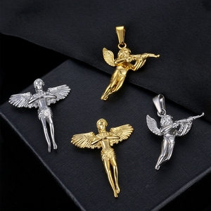 Pendentif breloque personnalisé pour homme en acier inoxydable plaqué or 18 carats, motif ange, <span class=keywords><strong>rose</strong></span>, Saint <span class=keywords><strong>Christophe</strong></span> et billet de dollar américain, pour la fabrication de bijoux - Product Image 4