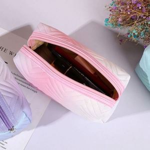 Portable Travel Women PU Leather Makeup <b>Pouch</b> Gradient Color Square Zipper Cosmetic Storage Bag - Product Image 3