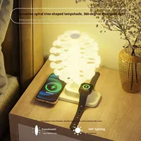 Nouvelle lampe de table de charge sans fil en forme d'arbre en spirale créative, en matériau ABS, lumière d'ambiance nocturne pour téléphone portable, casque, montre, moderne