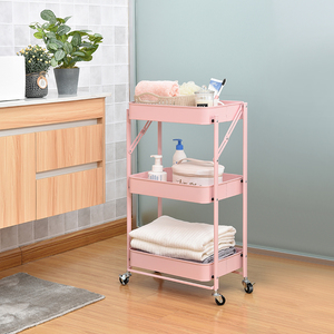 Giá bán buôn 3 Tier gấp tổ chức tiện ích xe đẩy ráp có thể gập lại lưu trữ giỏ hàng cho nhà bếp phòng tắm - Product Image 5