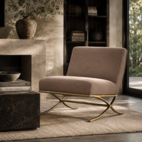 Fauteuil de salon en velours taupe de luxe, fauteuil d'appoint moderne sans accoudoirs avec cadre en X doré incurvé pour salon