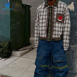 Camisas de Franela de Manga Larga para Hombre, Estilo Urbano Personalizado, Diseño de Doble Capa con Cuadros, Algodón de Alta Calidad, Bordado con Parches, Talla Grande - Product Image 5