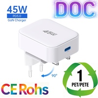 Cargador Tommox de 45w Tipo C, Cargadores de Teléfono al por Mayor, Enchufe Plegable para Reino Unido, UE y Corea, Cargador Rápido USB C para Móvil, Cargadores Portátiles para Tableta