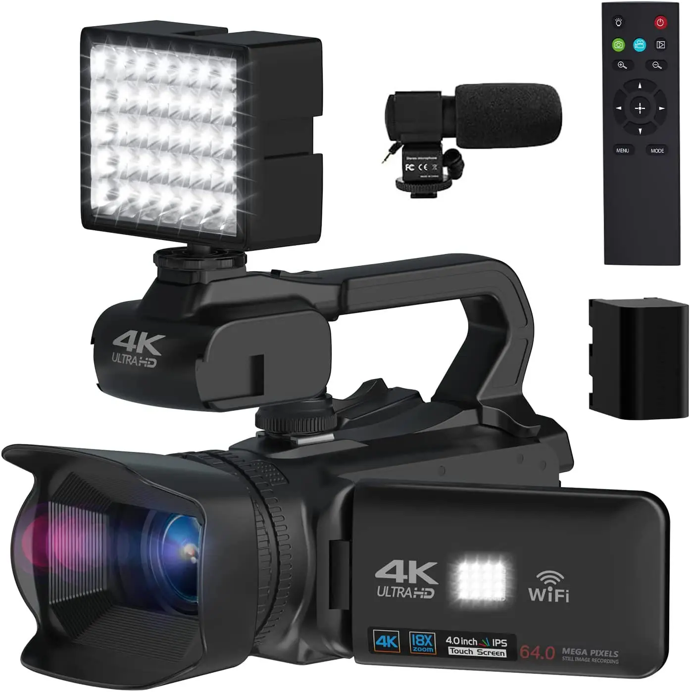 Kamera Vlogging 4K untuk YouTube Auto Focus 18X Zoom Digital Camcorder 64MP untuk Fotografi dengan Streaming Video