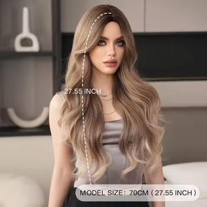 Parrucca bianca mista a parte centrale Super lunga con onde del corpo <span class=keywords><strong>capelli</strong></span> umani parrucca piena di pizzo evidenziano <span class=keywords><strong>capelli</strong></span> marroni europei - Product Image 2