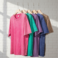 T-shirt vierge à manches courtes en coton à fibres longues 230 g/m², col rond, respirant, pour homme, style vintage délavé, vente en gros