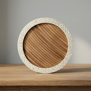 Round <b>Wooden</b> <b>Photo</b> <b>Frame</b> with Cream Beaded Edge Handmade Minimalist Tabletop Display Home Decor Gift Low Price Latest Design - Product Image 1