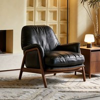 Fauteuils JP, fauteuils inclinables, sièges de loisirs en cuir noir et bois massif avec repose-pieds, adaptés aux halls d'hôtel et aux salons.