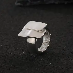 Cincin Perhiasan mode cincin kawin zirkonia kubik baja tahan karat desain Signet jari kreatif emas 24K