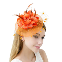 Fascinator en maille élastique de style européen et américain, avec fleurs et plumes, pour fête du thé, bandeau de mariée avec voile, pour femme